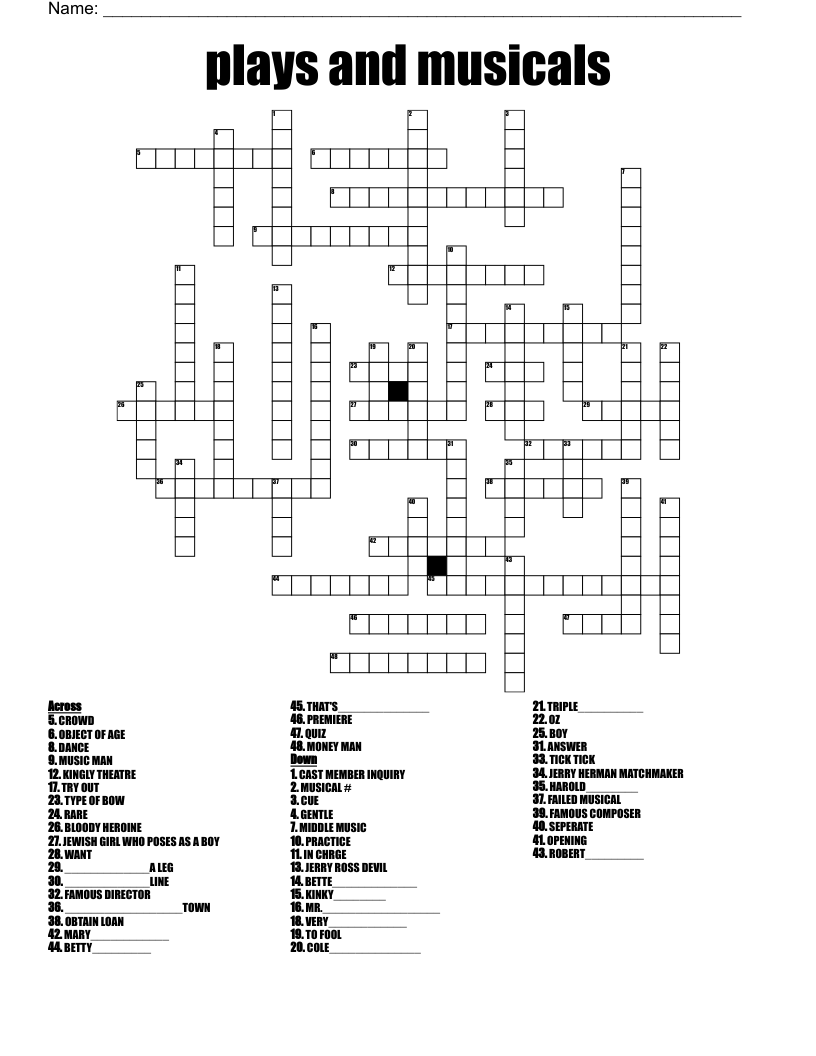 Plays And Musicals Crossword WordMint