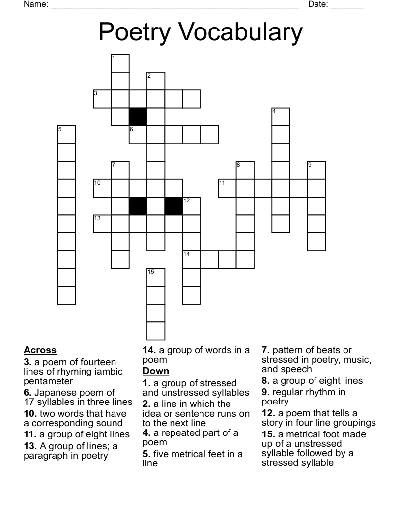 Poetry Vocabulary Crossword WordMint