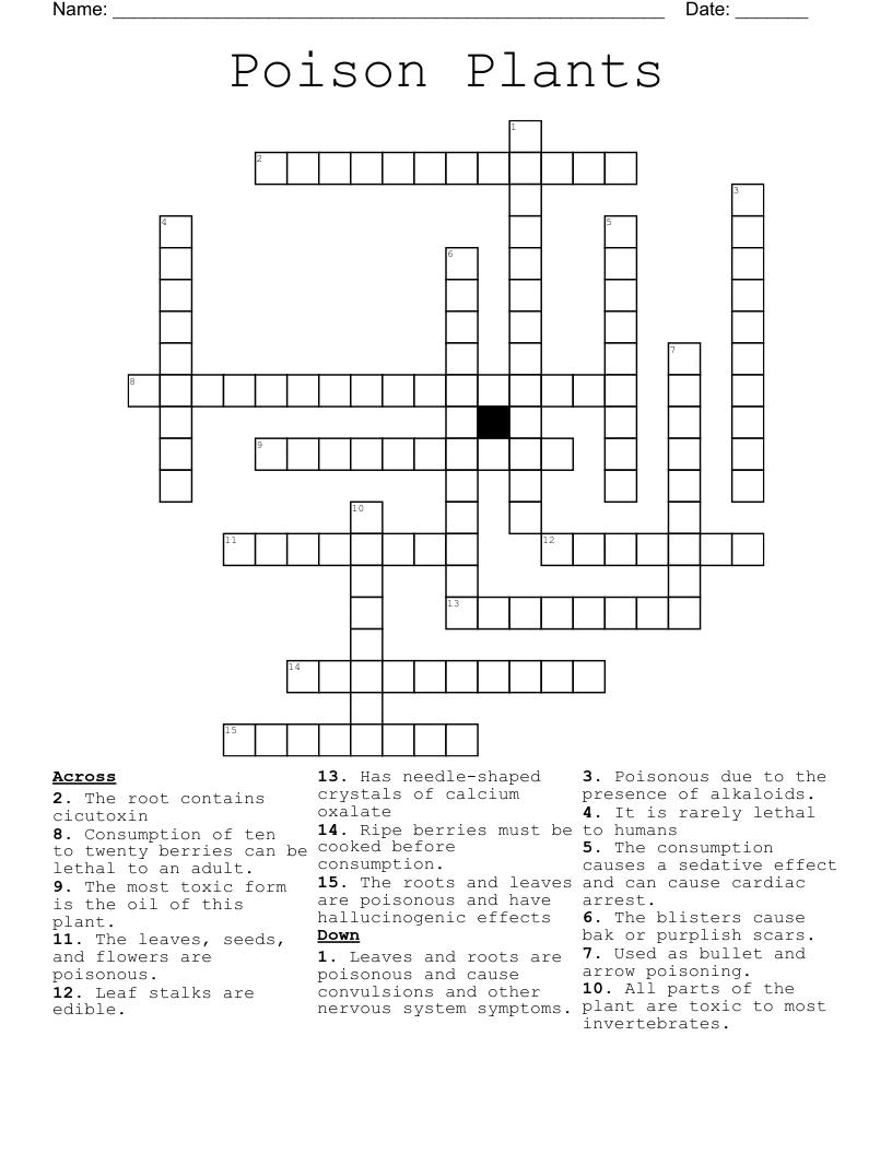 Poison Plants Crossword WordMint
