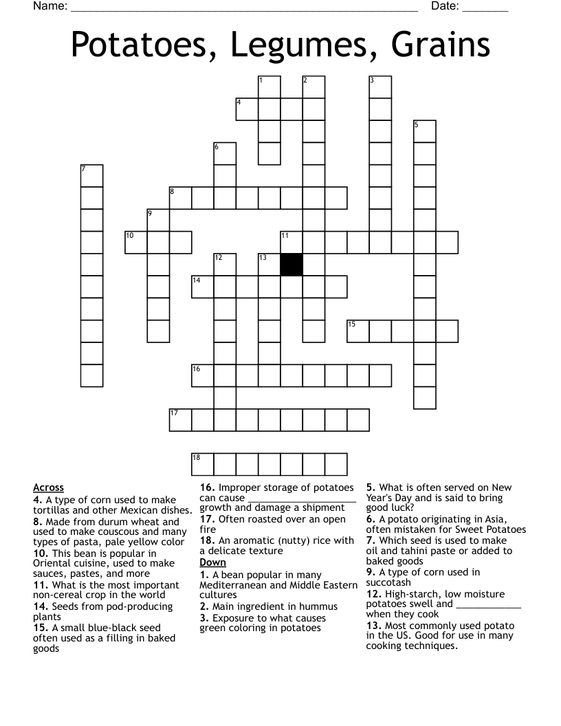 Potatoes Legumes Grains Crossword WordMint Potatoes Legumes Grains Crossword WordMint