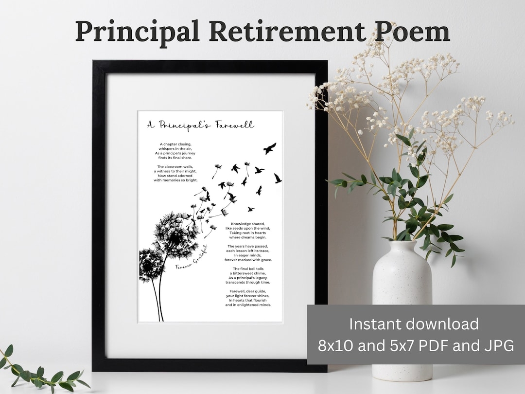 Principal Retirement Gift Printable Retiring Principal Poem Wall Art Digital Print Retirement Card Principal Home Wall Decor Retiree Present Etsy New Zealand