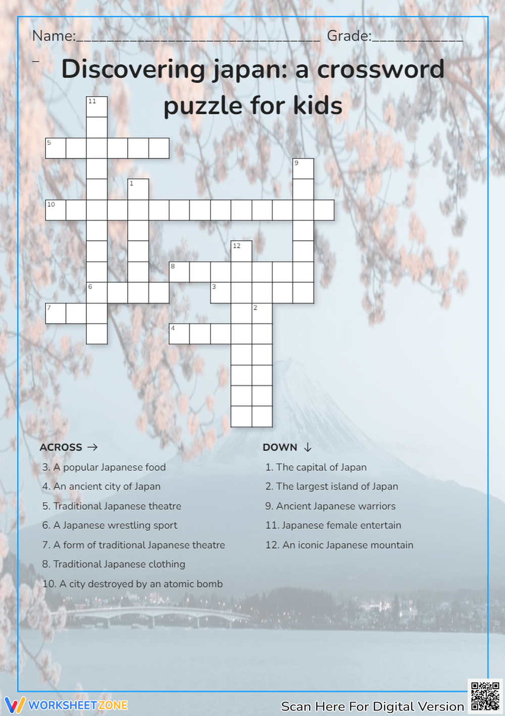 Printable Grade 1 Japan Crossword Puzzle Worksheets Download