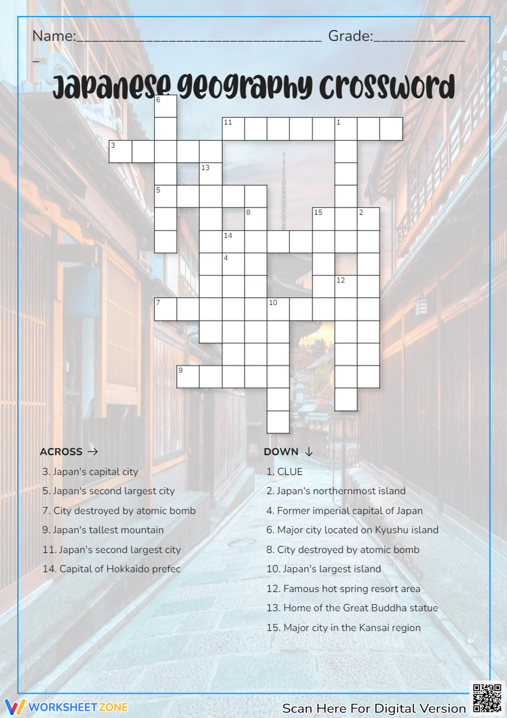 Printable Grade 1 Japan Crossword Puzzle Worksheets Download