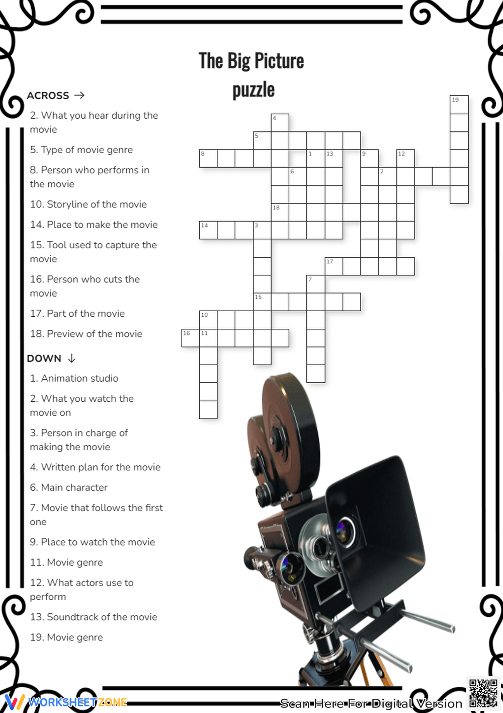 Printable Grade 3 Movie Crossword Puzzles Worksheets