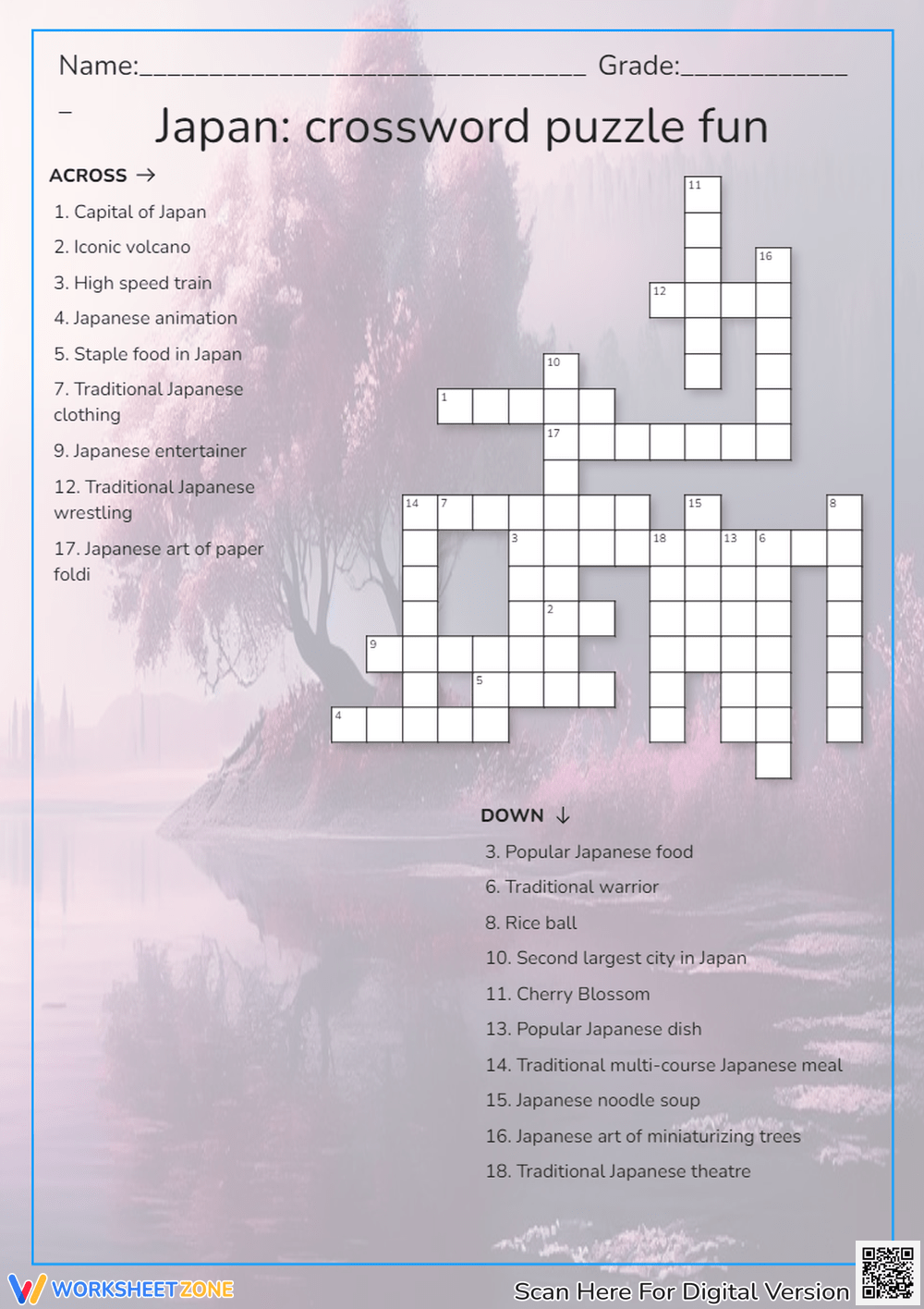 Printable Japan Crossword Puzzle Worksheets