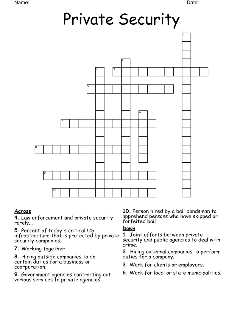 Private Security Crossword WordMint