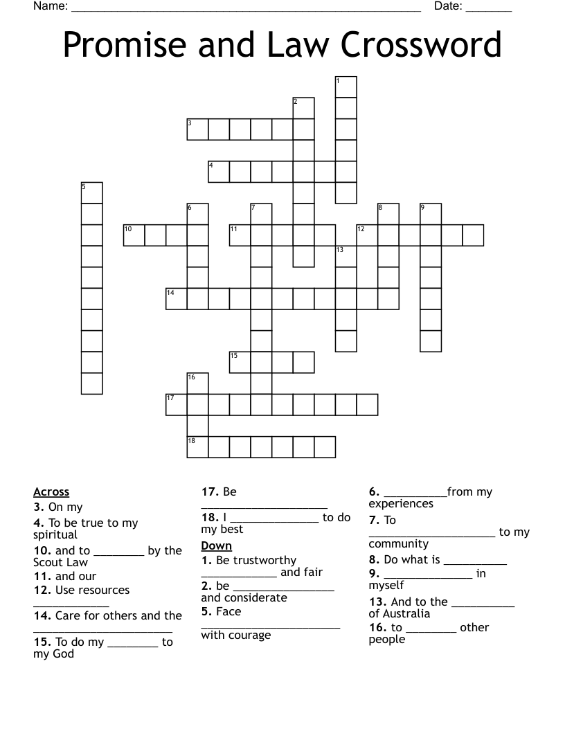 Promise And Law Crossword WordMint