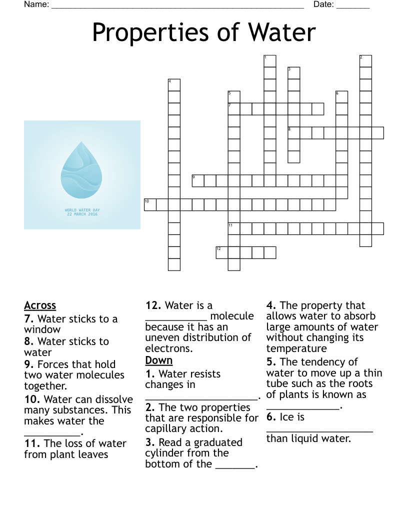 Properties Of Water Crossword WordMint