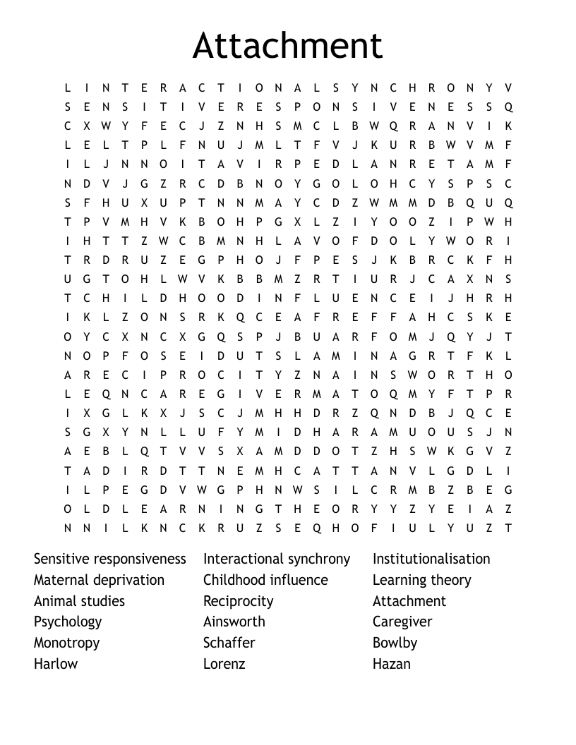 Psychology Attachment Crossword WordMint Psychology Attachment Crossword WordMint