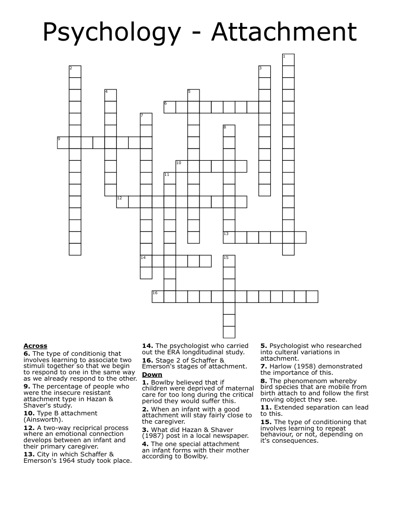Psychology Attachment Crossword WordMint Psychology Attachment Crossword WordMint