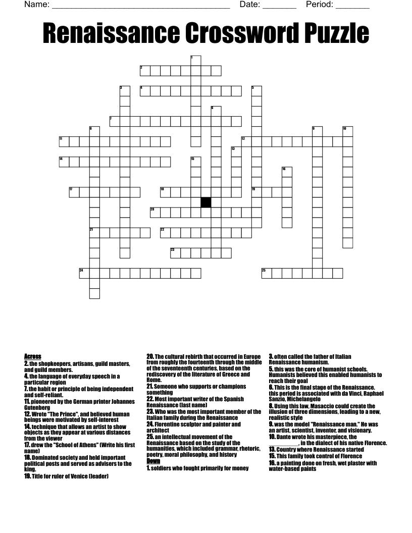 Renaissance Crossword Puzzle WordMint
