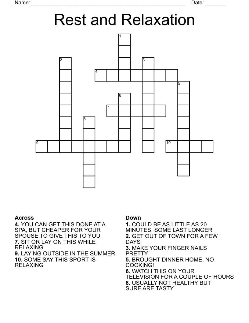 Rest And Relaxation Crossword WordMint