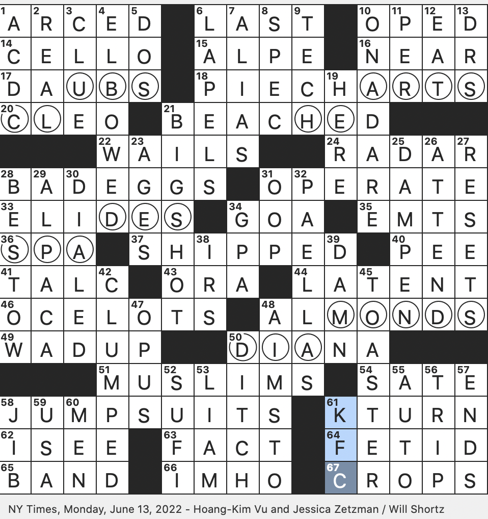 Rex Parker Does The NYT Crossword Puzzle Believer In Islamic Mysticism MON 6 13 22 French Peak Princess Played By Emma Corrin On The Crown Andean Herd Animal Three point