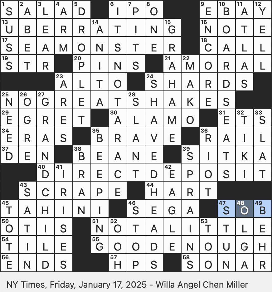 Rex Parker Does The NYT Crossword Puzzle J rmungandr In Norse Mythology FRI 1 17 25 First Capital Of Alaska Shakespearean Counterpart To Logan On Succession Milling Byproduct Borg Who
