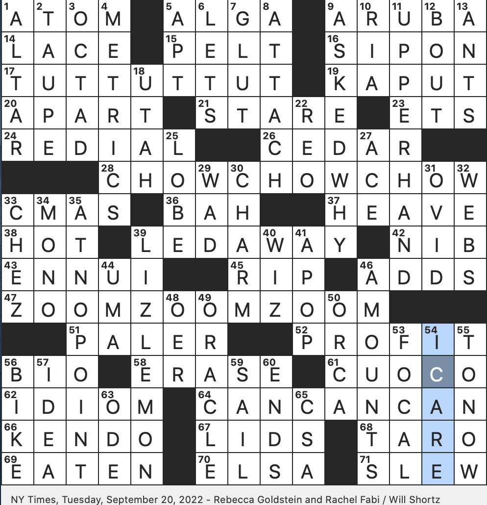 Rex Parker Does The NYT Crossword Puzzle Martial Art With Bamboo Swords TUE 9 20 22 Accolades Presented In Nashville Local Produce Org Four letter Member Of The Four Corners 