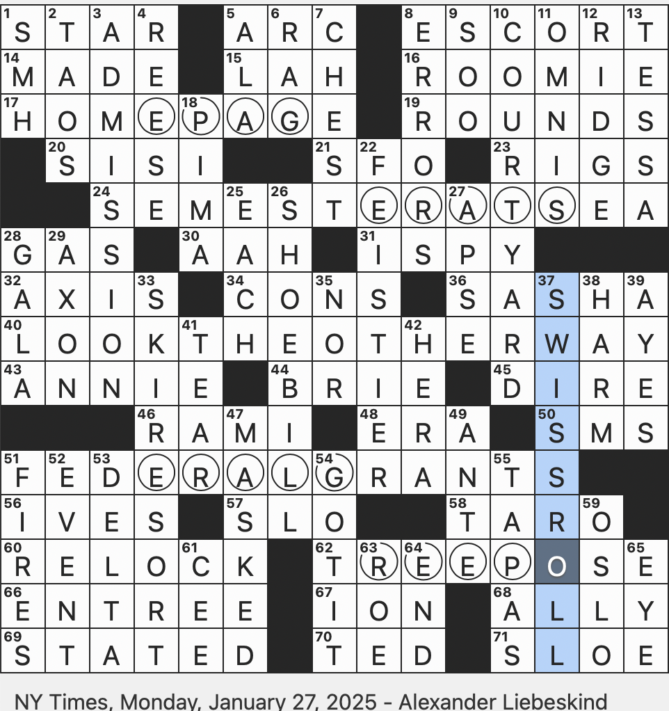 Rex Parker Does The NYT Crossword Puzzle Purple flecked Root Vegetable MON 1 27 25 Study Abroad Program On A Ship Bird Named For Its Beak s Shape Stance For A Yoga