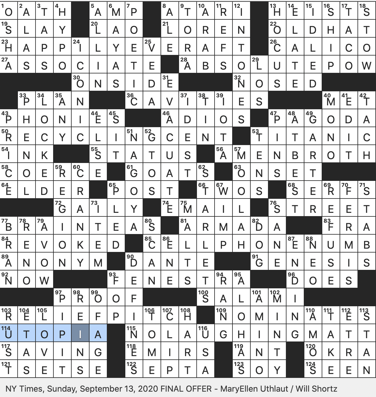 Rex Parker Does The NYT Crossword Puzzle Small Anatomical Opening As In Bone SUN 9 13 20 Ground dwelling Songbird Stark Who Was Crowned King In Game Of Thrones Finale Japanese