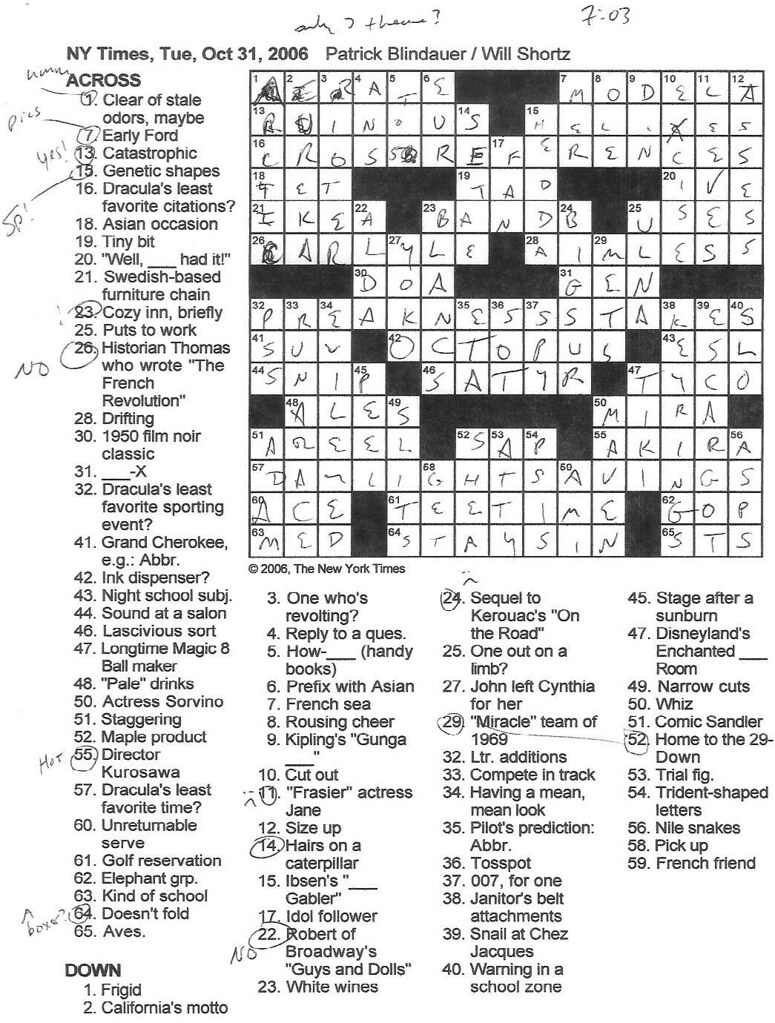 Rex Parker Does The NYT Crossword Puzzle TUESDAY Oct 31 2006 Patrick Blindauer