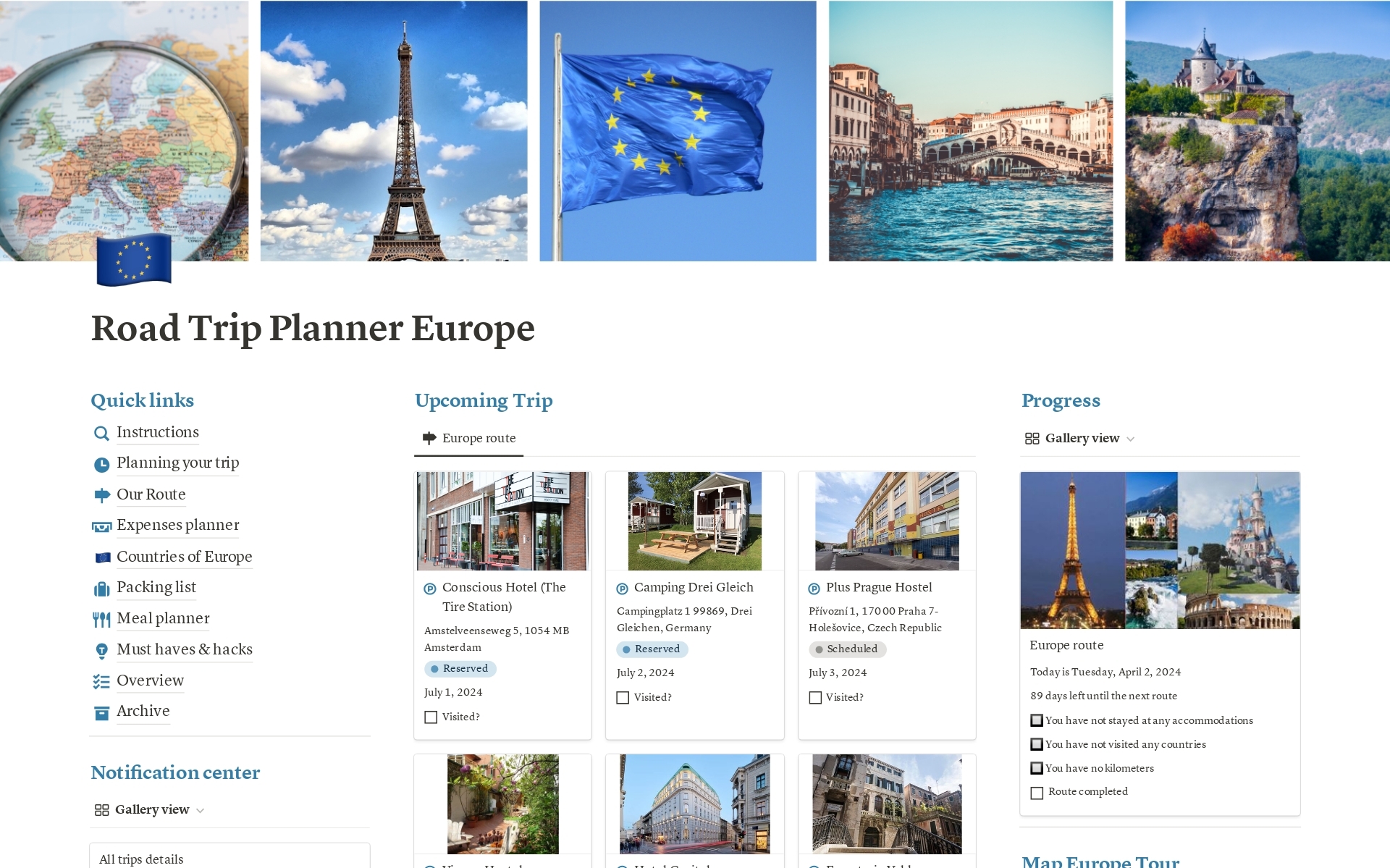 Road Trip Planner Europe Template Notion Marketplace