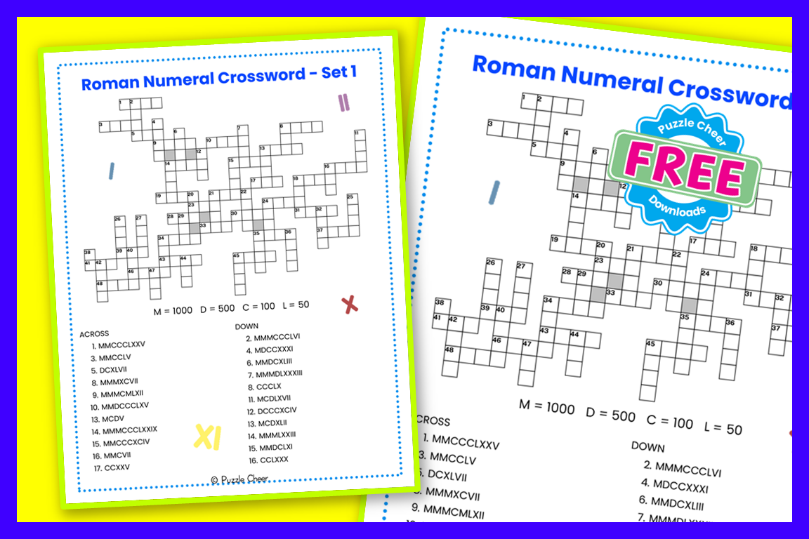 Roman Numeral Crossword Set 1 Puzzle Cheer Roman Numeral Crossword Set 1 Puzzle Cheer