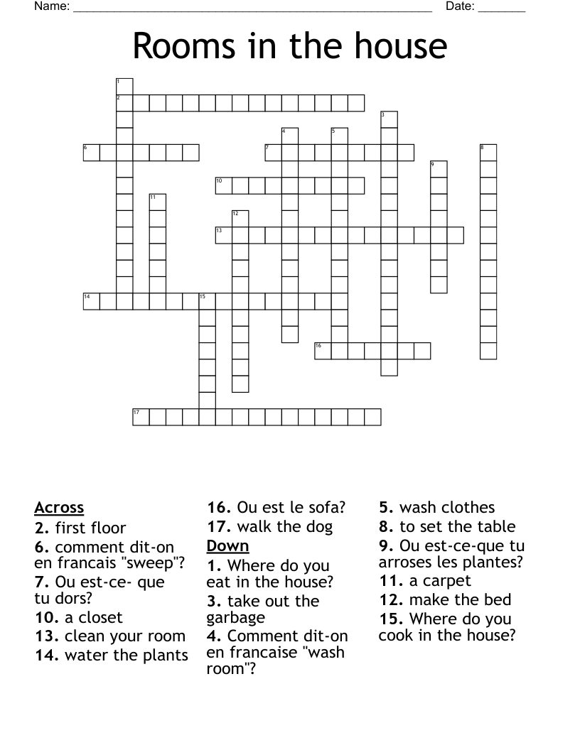 Rooms In The House Crossword WordMint Rooms In The House Crossword WordMint