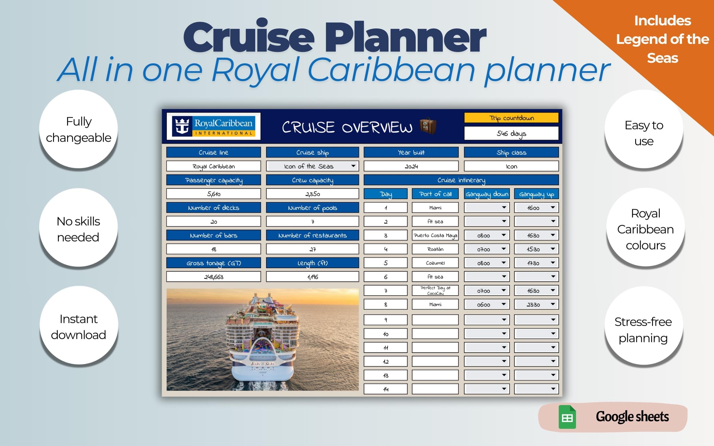 Royal Caribbean Planner Cruise Planner Cruise Organizer Cruise Packing List Vacation Spreadsheet Cruise Checklist Daily Planner Etsy
