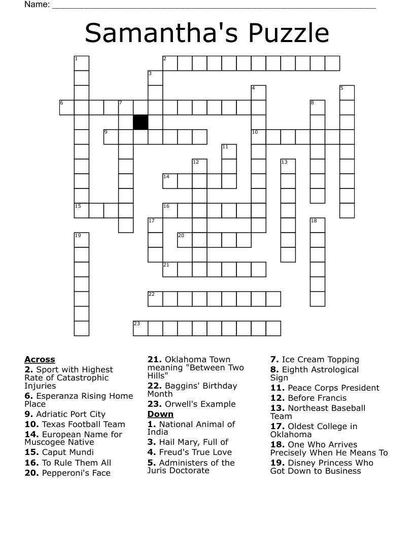 Samantha s Puzzle Crossword WordMint