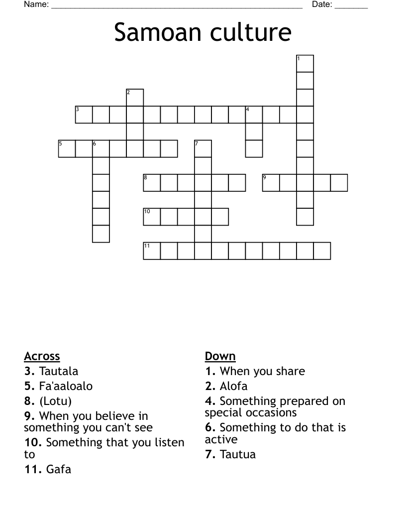 Samoan Culture Crossword WordMint