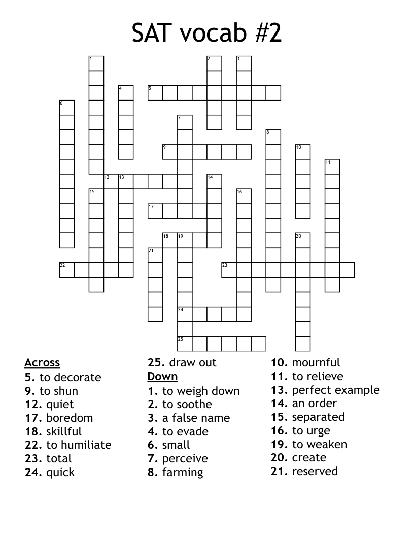 SAT Vocabulary 1 20 Crossword WordMint