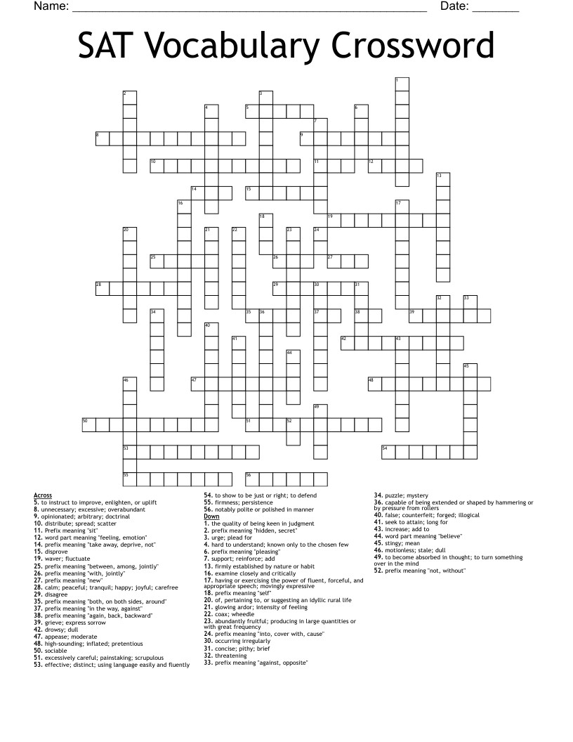 SAT Vocabulary Crossword WordMint