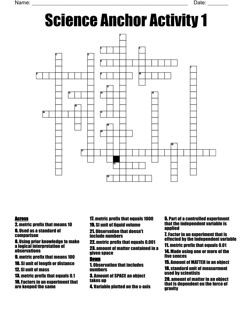 Science Anchor Activity 1 Crossword WordMint Science Anchor Activity 1 Crossword WordMint