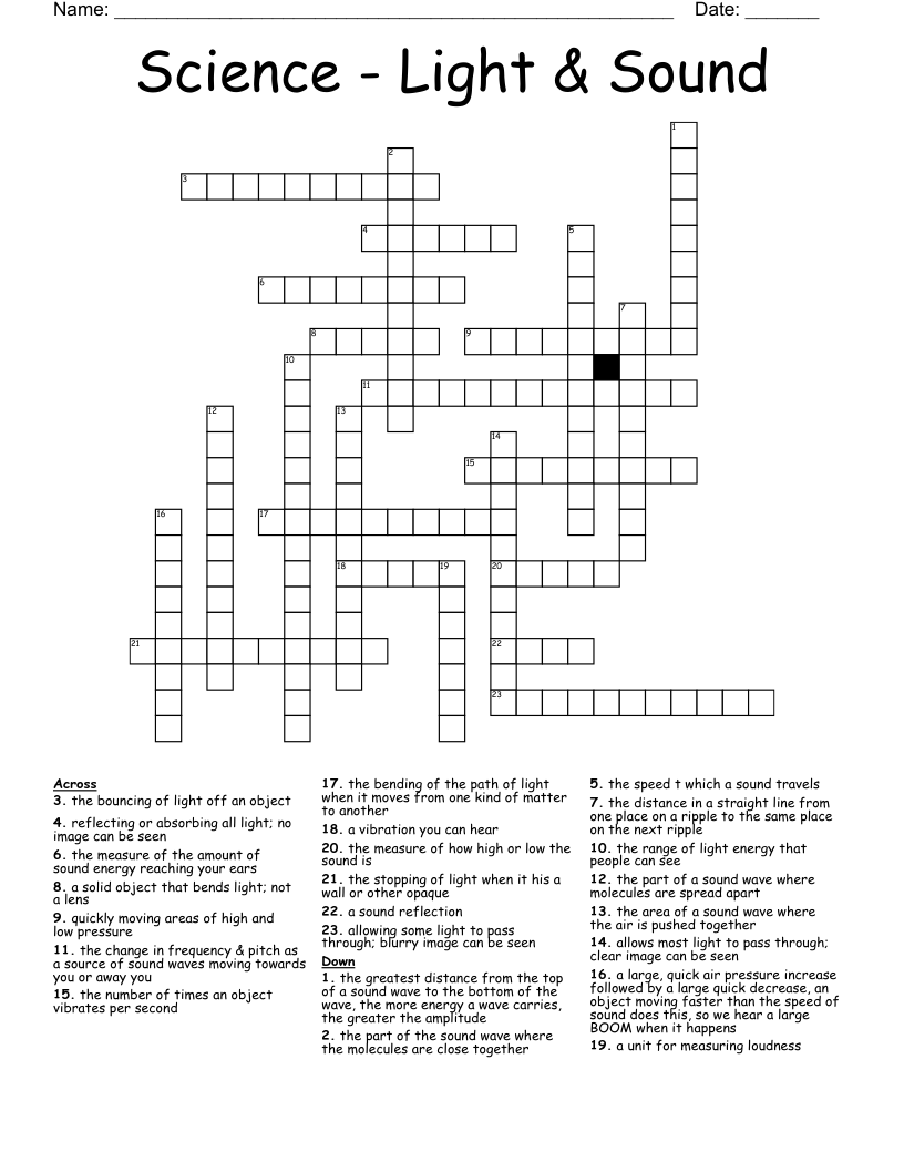 Science Light Sound Crossword WordMint