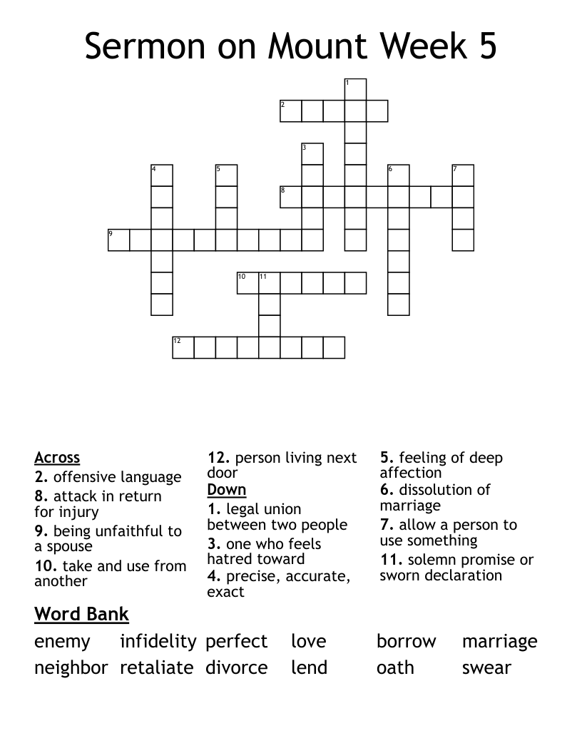 Sermon On Mount Week 5 Crossword WordMint