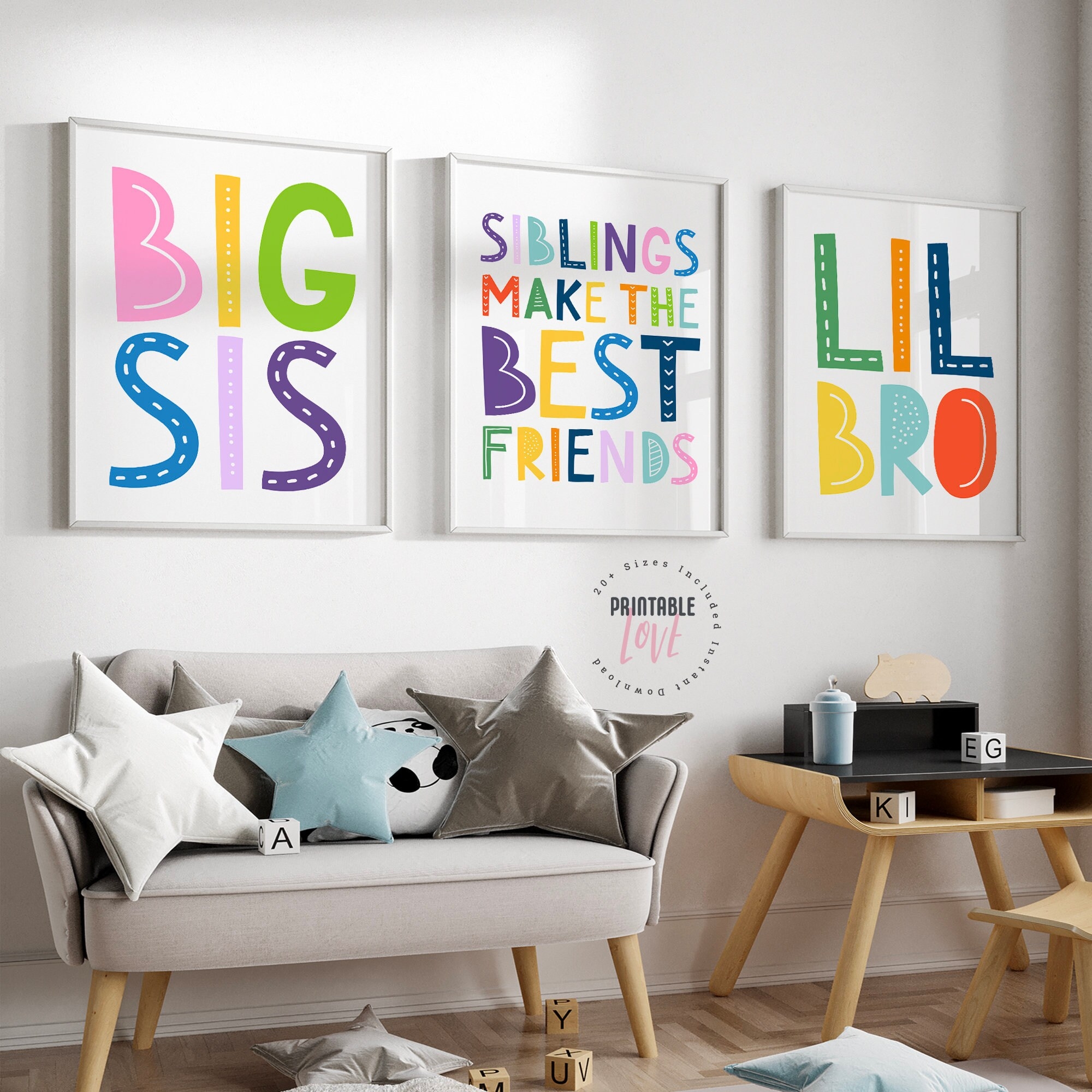 Set Of 3 Siblings Printable Art Big Sis Siblings Make The Best Friends Lil Bro Kids Room Decor Etsy