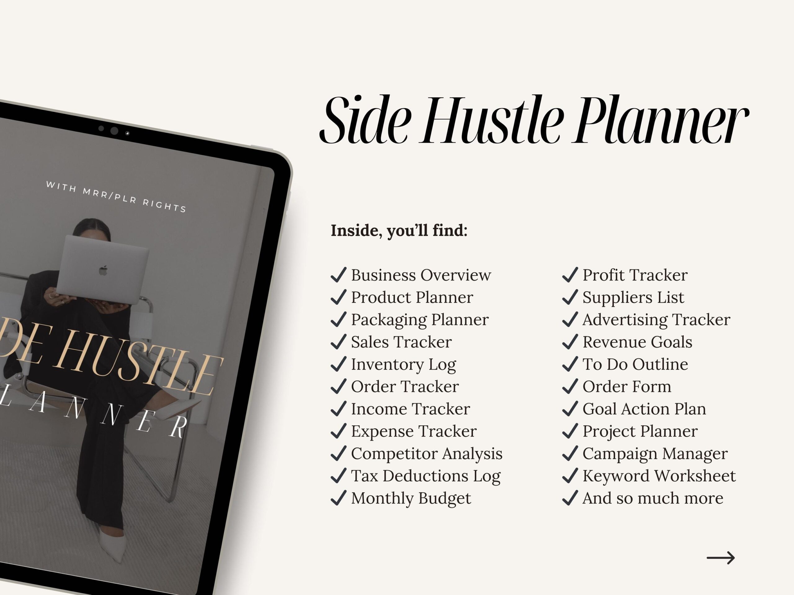 Side Hustle Planner W Master Resell Rights Side Business Planner Digital Planner MRR PLR Digital Product Sell As Your Own PDF Canva Etsy