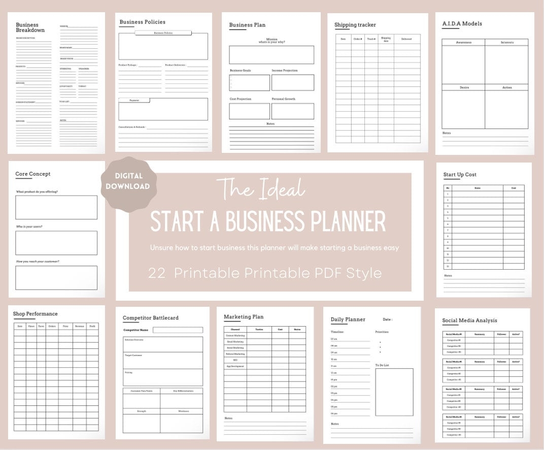 Small Business Planner Business Plan Template PDF Printable Etsy