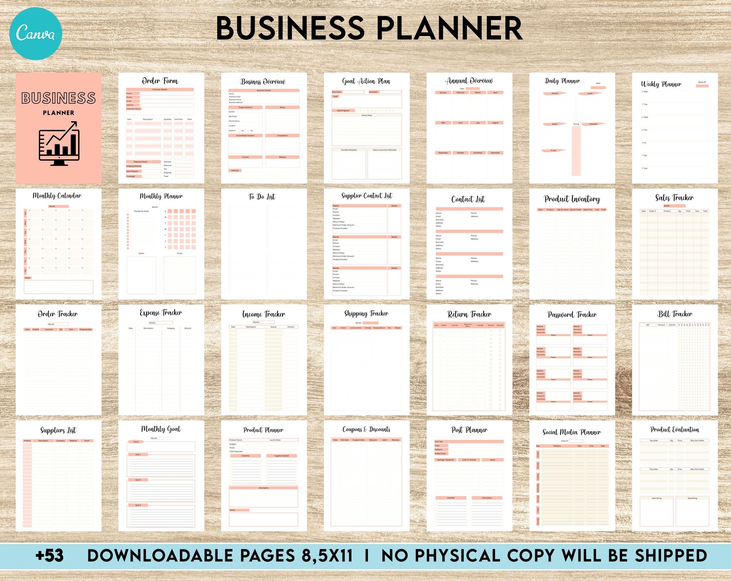 Small Business Planner Online Business Planner Sheets Canva Editable Templates Interior Planners Weekly