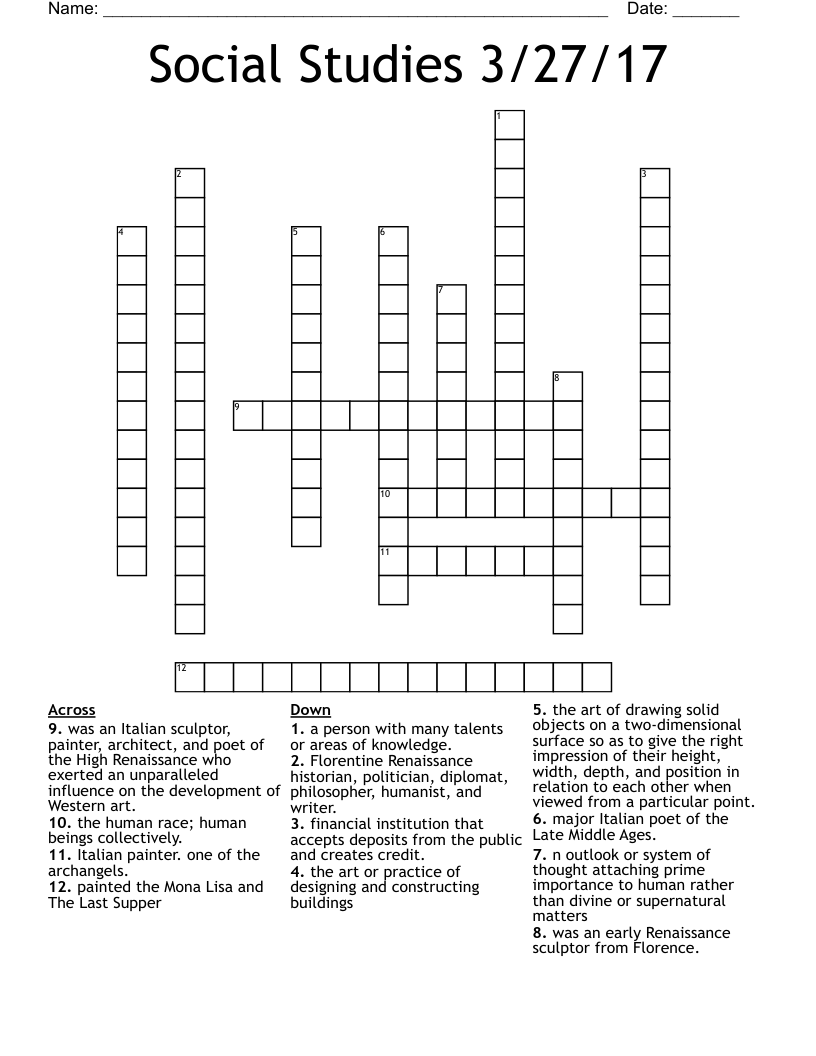 Social Studies 3 27 17 Crossword WordMint Social Studies 3 27 17 Crossword WordMint
