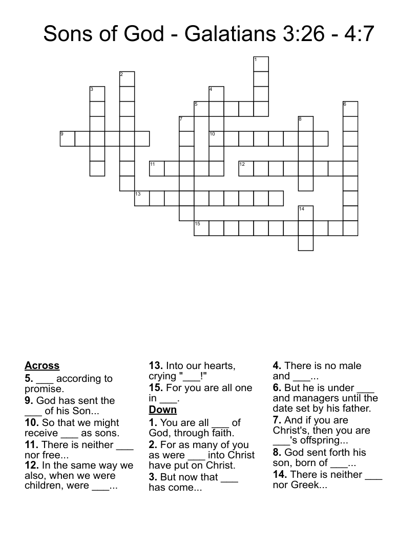 Sons Of God Galatians 3 26 4 7 Crossword WordMint