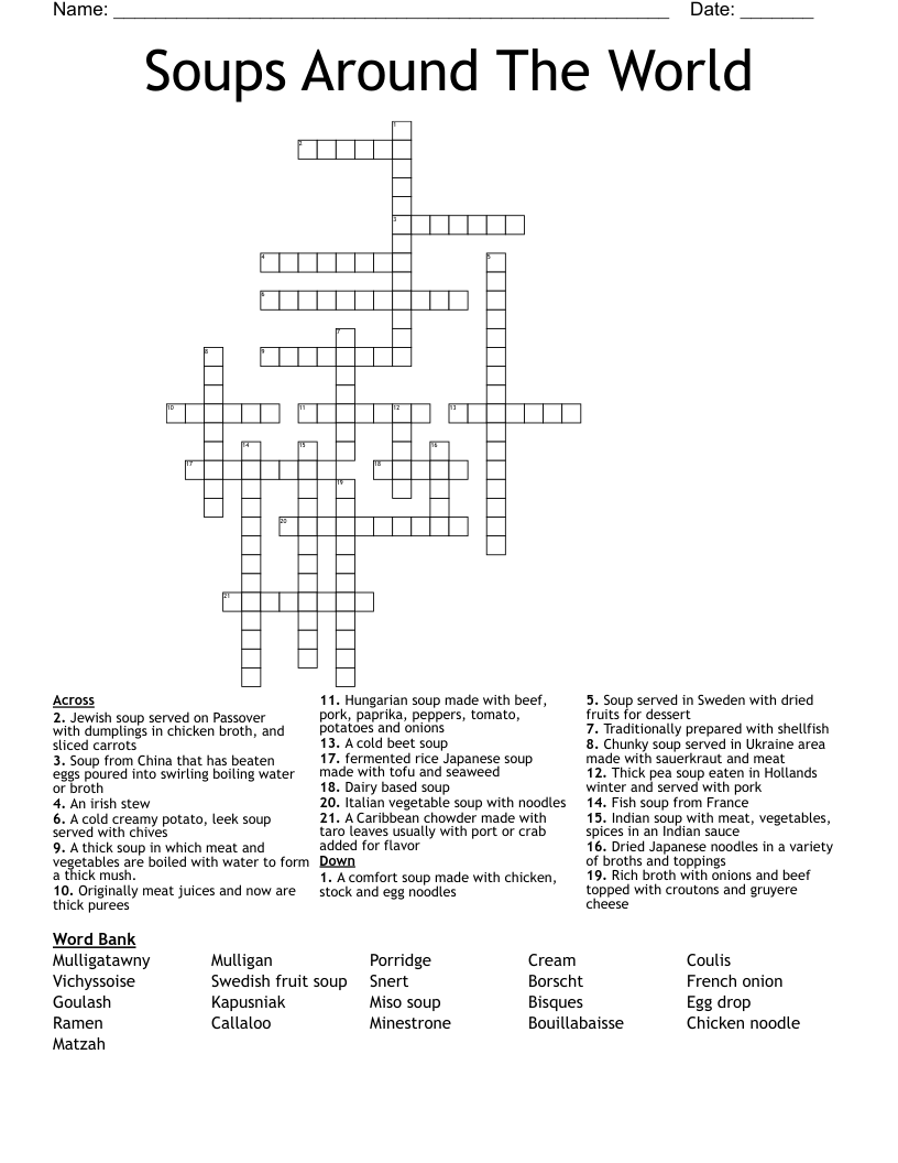 Soups Around The World Crossword WordMint