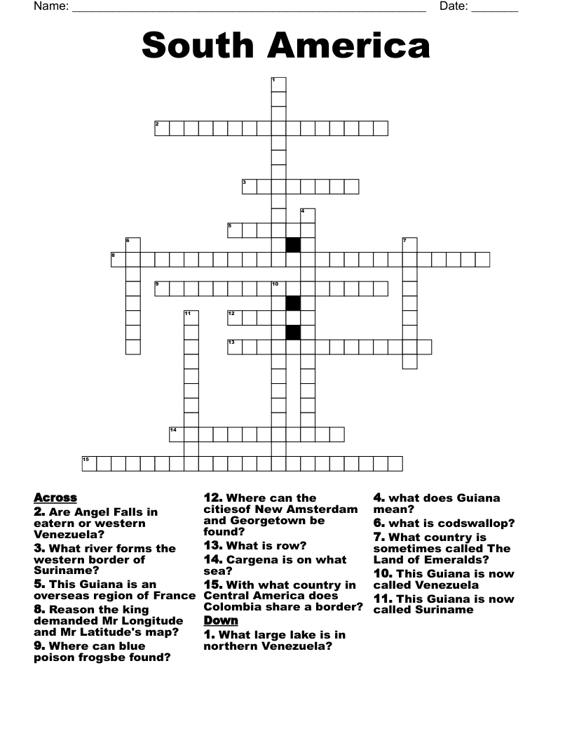 South America Crossword WordMint