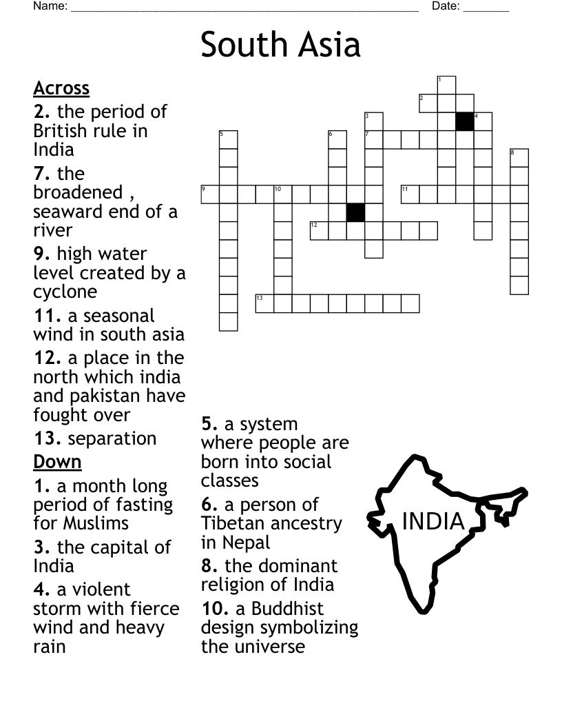 South Asia Crossword WordMint