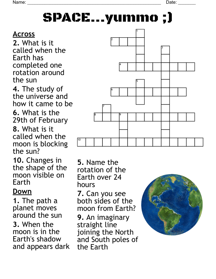 SPACE yummo Crossword WordMint SPACE yummo Crossword WordMint