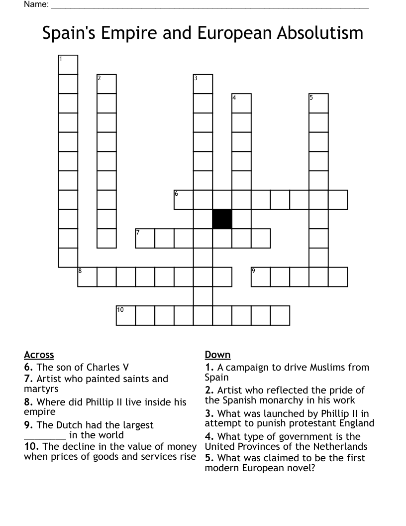 Spain s Empire And European Absolutism Crossword WordMint