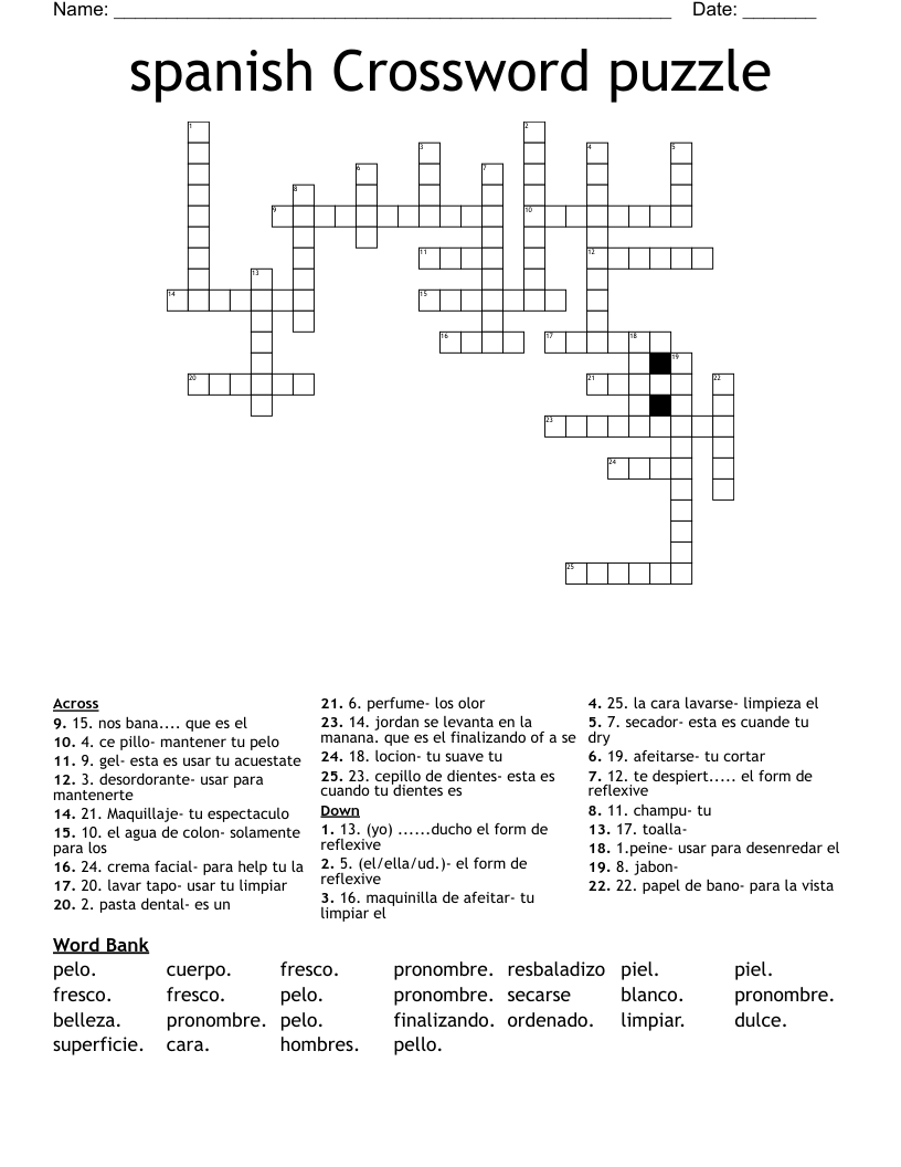 Spanish Crossword Puzzle WordMint Spanish Crossword Puzzle WordMint