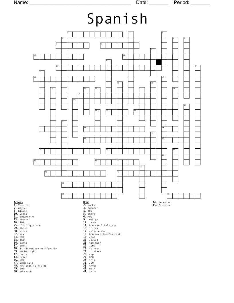 Spanish Crossword WordMint