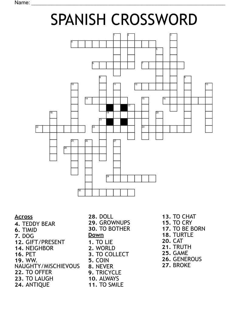 Spanish Wordset 2 Crossword WordMint Spanish Wordset 2 Crossword WordMint