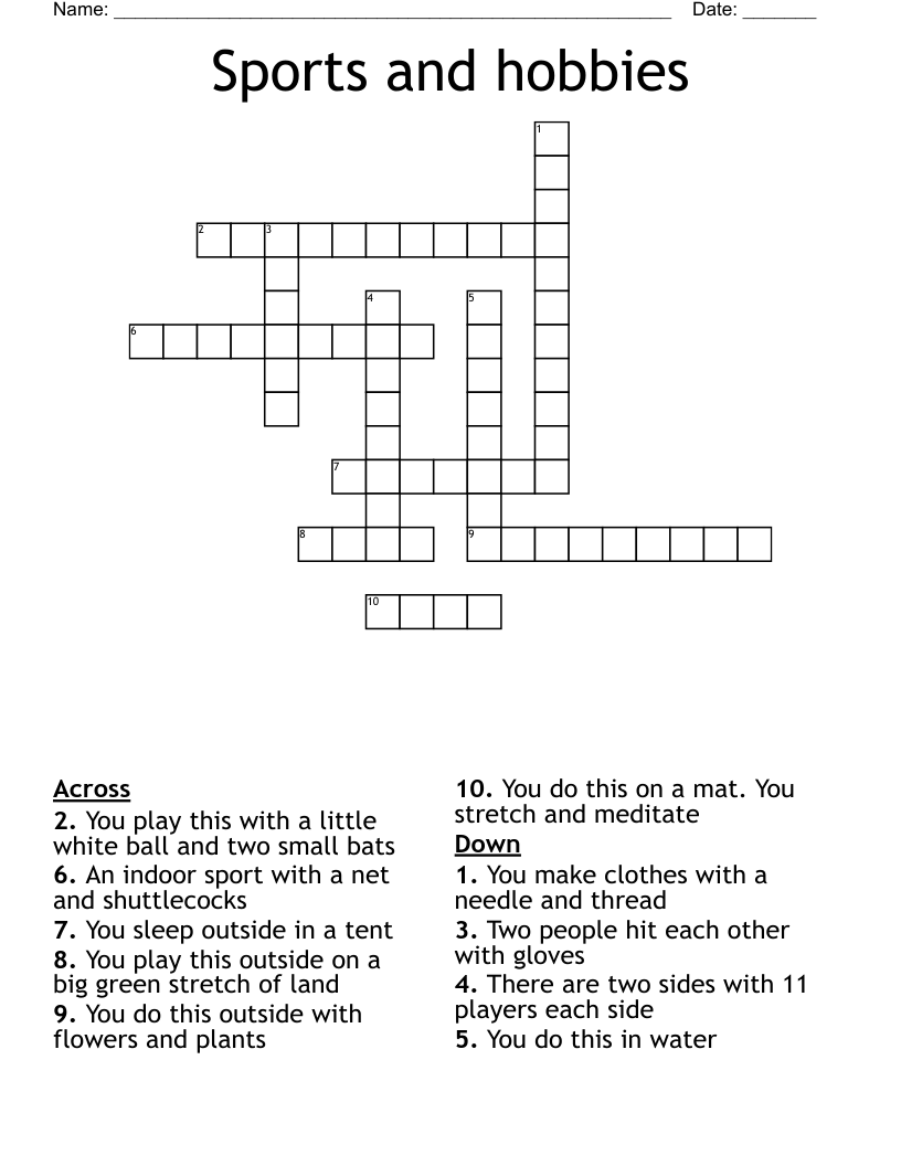 Sports And Hobbies Crossword WordMint