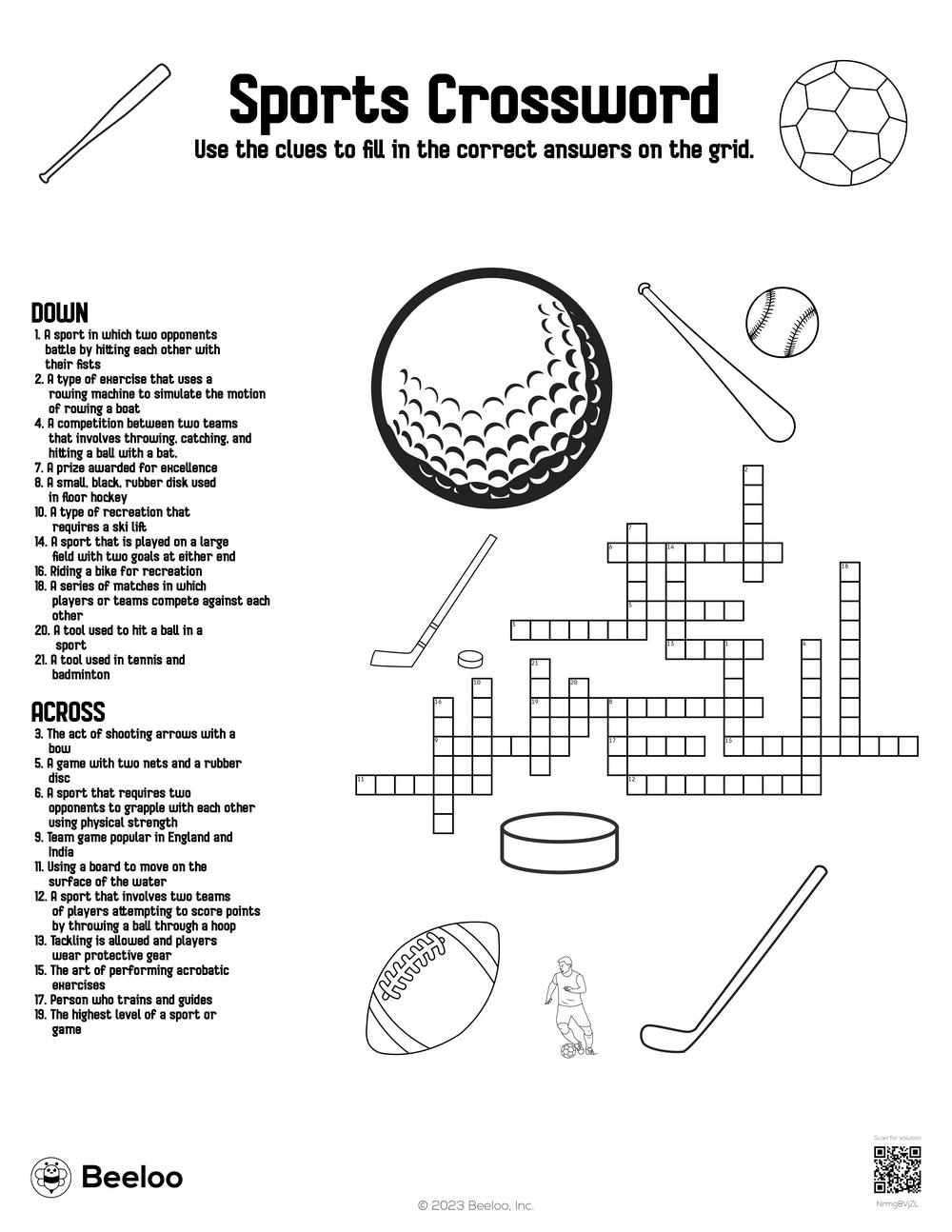 Sports Crossword Beeloo Printable Crafts And Activities For Kids