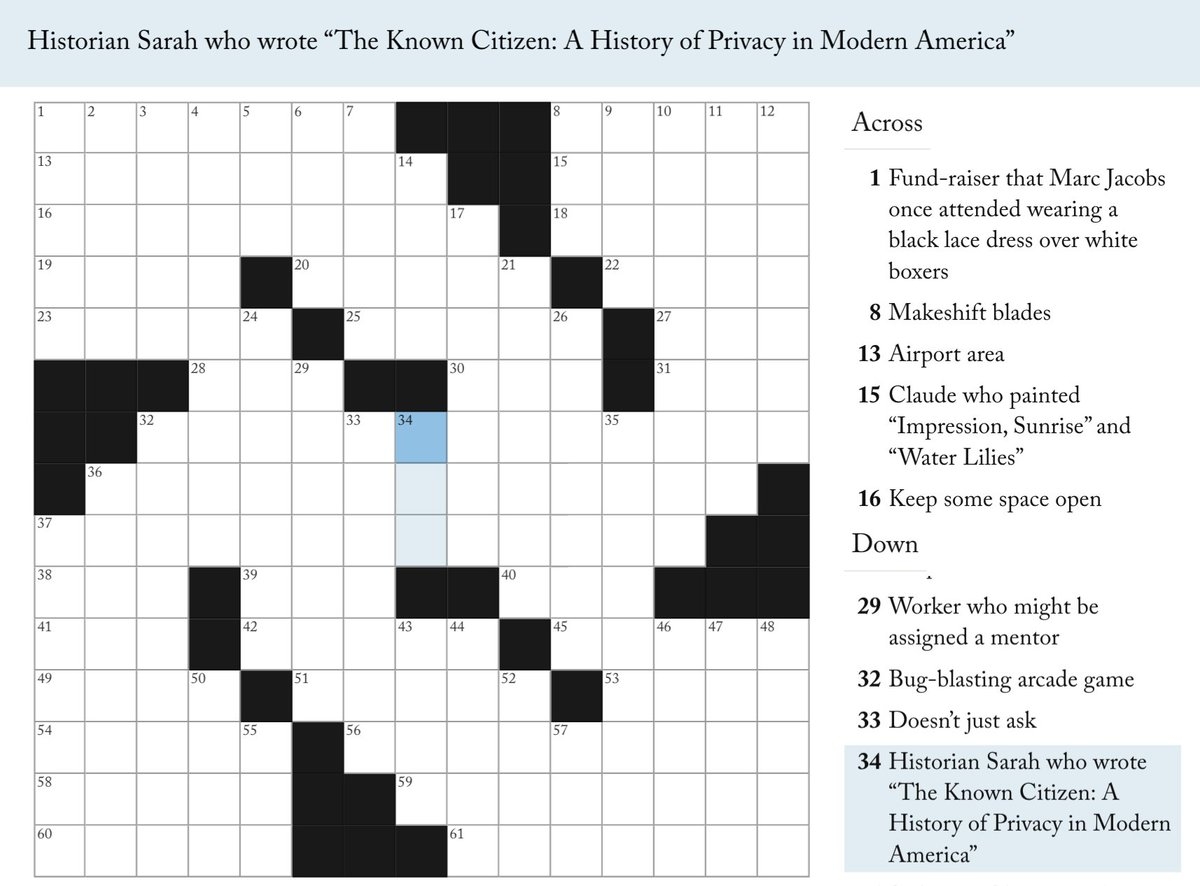Spotted In The NewYorker Vanderbilt History Professor Sarah Igo Is A Featured Clue In Today s Crossword Puzzle Https t co 501CNyuGum Spotted In The NewYorker Vanderbilt History Professor Sarah Igo Is A Featured Clue In Today s Crossword Puzzle Https t co 501CNyuGum